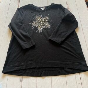 CJ Banks Women’s Black Fleece PulloverSweatshirt size 2X Star sequin Top Holiday